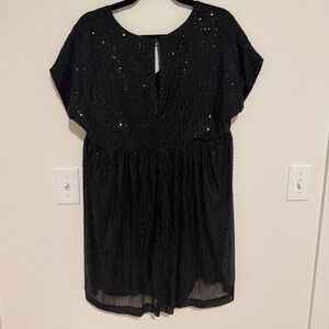 Mustard Seed Light Up the Room Black Sequin V Neck Romper Large NEW